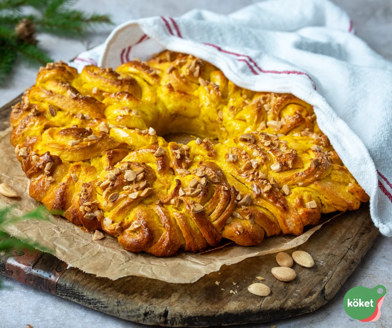 Lyxig saffranskrans med marconamandlar